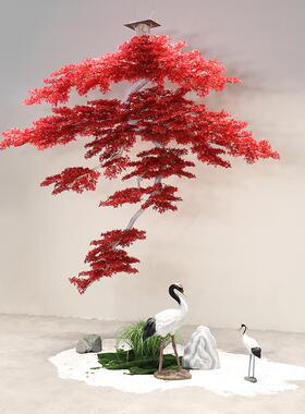 仿真悬挂红色枫树松树迎客松鸡爪槭壁挂酒店商场展厅吊挂装饰摆件