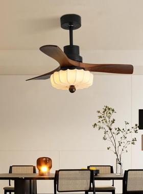 中古宋代美学吊灯胡桃木印花布艺客厅餐厅茶室卧室房间大电风扇灯