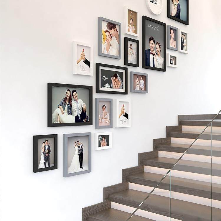 楼梯照片墙相框挂墙组合免打孔相片墙面装饰创意走廊过道设计款式