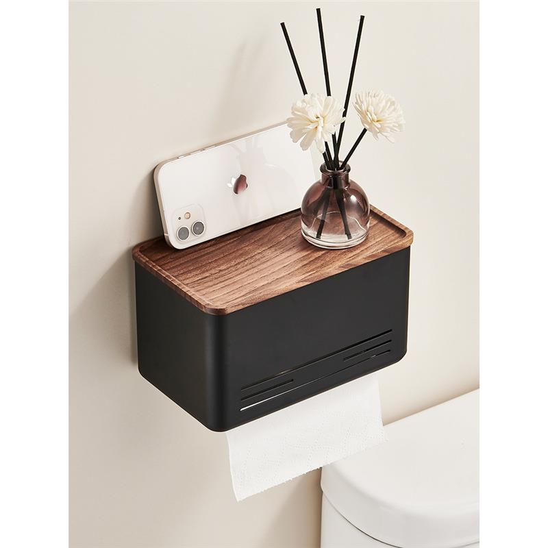 胡桃木卫生间浴室厕纸盒免打孔厕所纸巾盒防水壁挂抽卷纸架置物架