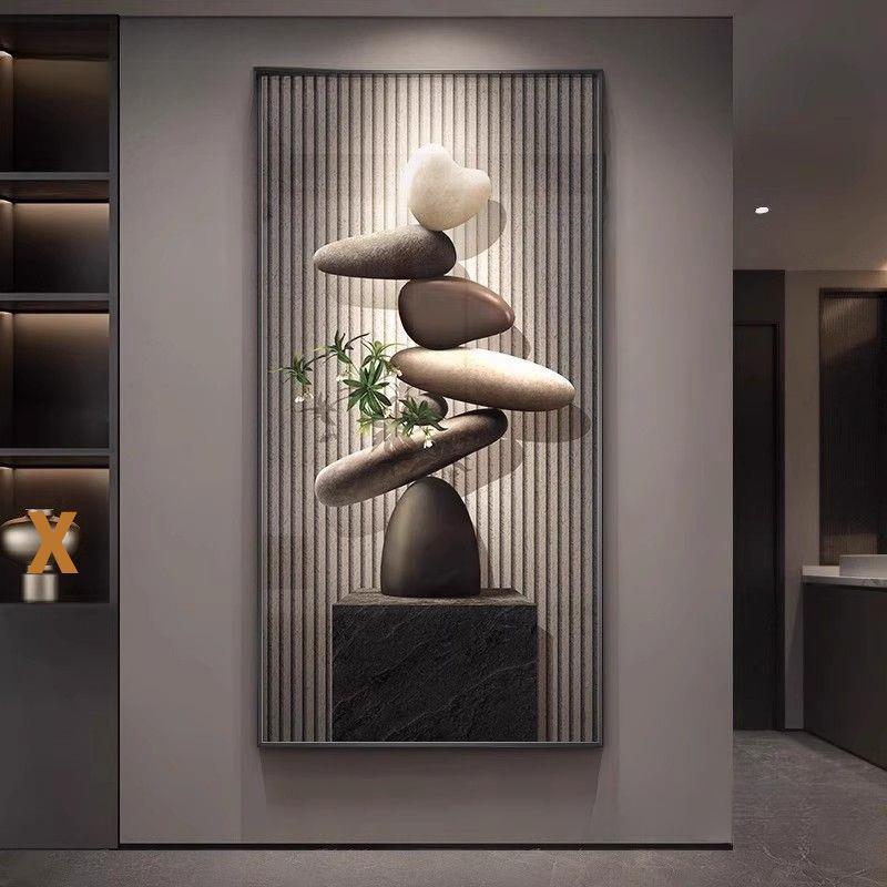 石来运转玄关装饰画轻奢大气入户正对门挂画高级感走廊过道墙壁画