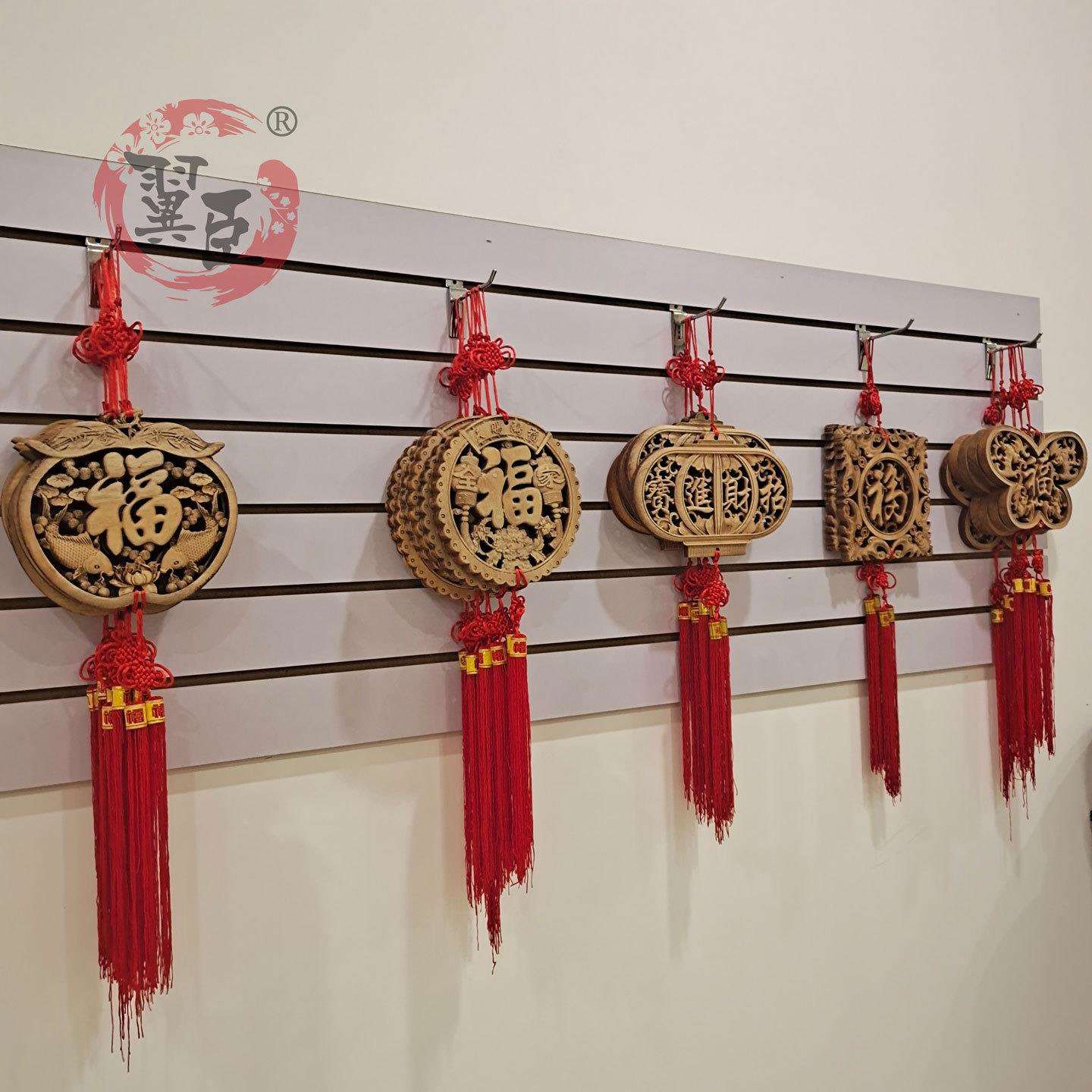 东阳木雕挂件圆形木雕画香樟实木雕刻工艺品中式镂空装饰壁挂福字