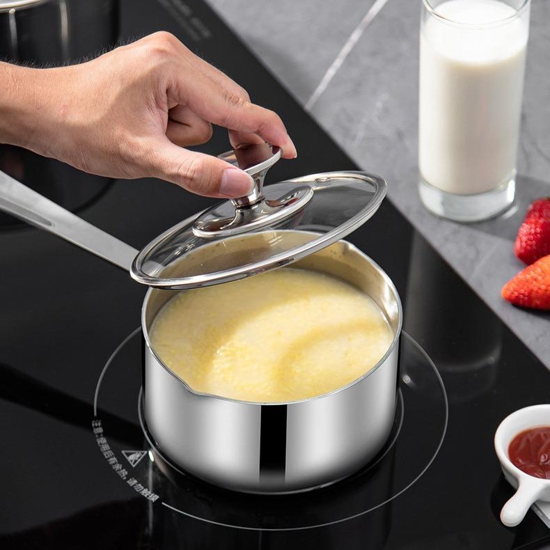 316L不锈钢奶锅 长柄汤锅 带刻度宝宝辅食锅 家用炉灶通用小奶锅