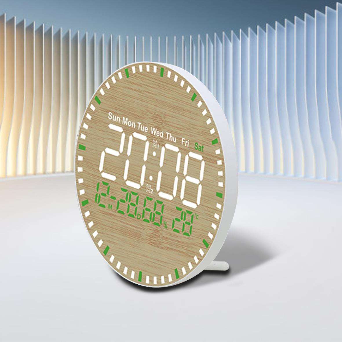 LED竹纹电子钟可遥控桌面钟表时间摆台式摆件数字显示器电子时钟