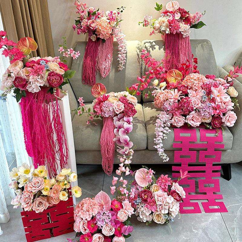 婚房布置装饰仿真花婚房客厅卧室摆件婚礼订婚桌花床头花