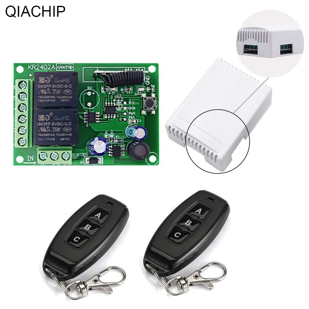 QIACHIP两路无线遥控开关10A继电器电机控制板宽电压DC6V-30V