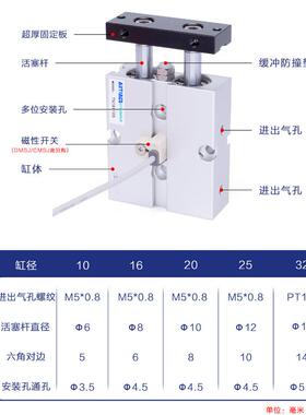 TDA大推力双轴双杆tn气缸TN10X5X10X15X20X25X30X35X40X45X50X60S