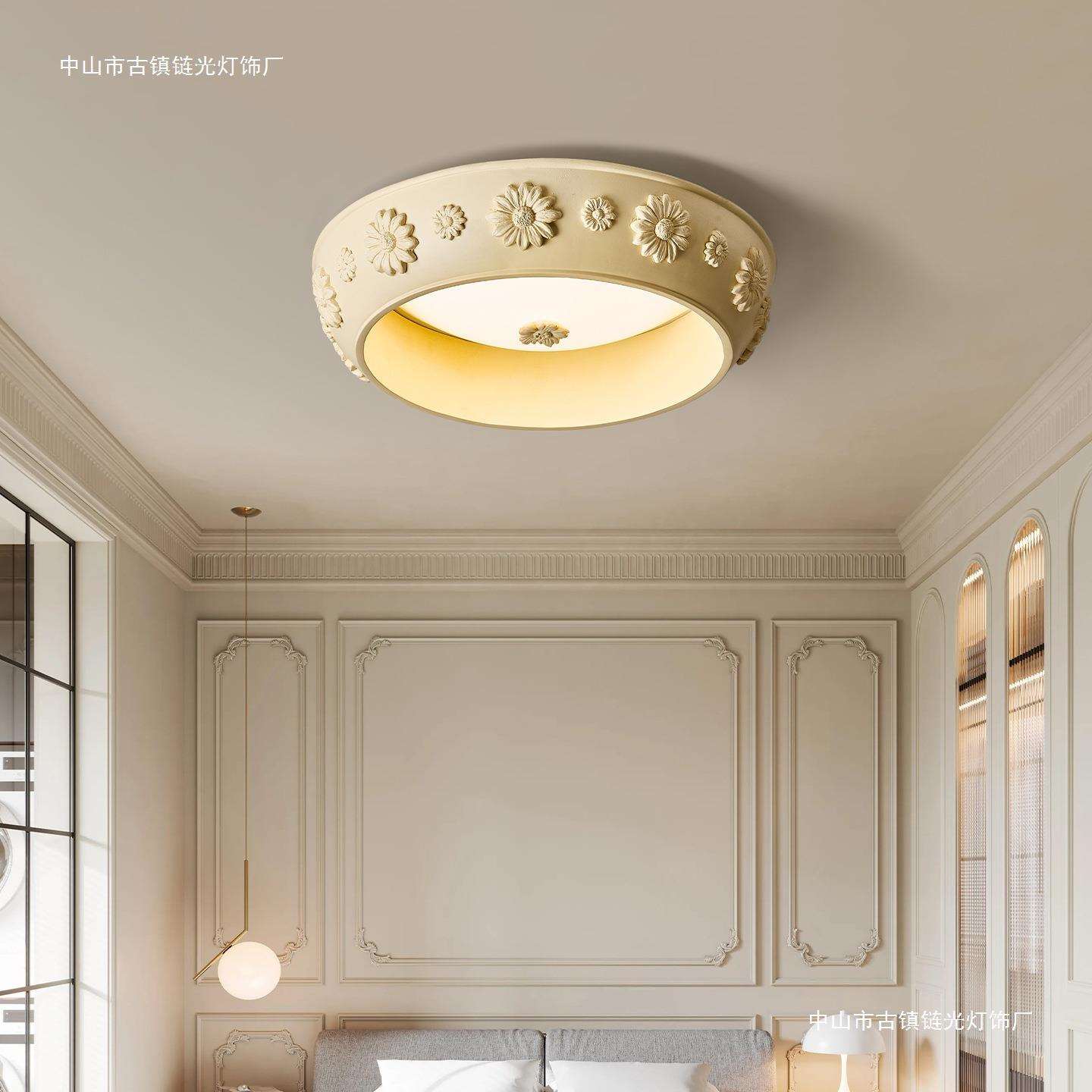 卧室吸顶灯法式奶油风艺术美式复古花纹高级感客厅吸顶灯