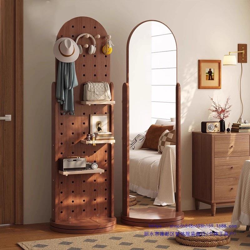 洞洞板穿衣镜家用衣挂架一体镜子试衣镜子可移动落地镜旋转全身镜