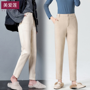 裤子女春秋冬款新款毛呢哈伦裤萝卜裤九分休闲呢子裤大码小个子裤