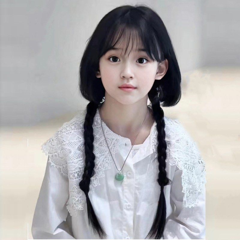 水母头假发儿童公主切小女孩全头套日常整顶女式假头发中长款发套