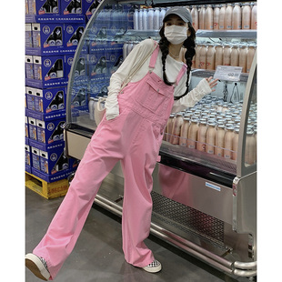多巴胺粉色时尚背带裤少女2025春夏新款初中高中学生休闲连体长裤