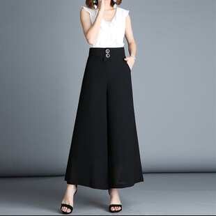2023夏装新款韩版高腰显瘦小个子垂坠感阔腿裤女大码休闲时尚裤裙