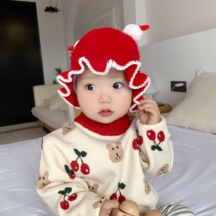 0一6月婴儿帽秋冬帽子男毛线可爱冬季三个月女宝宝公主风韩系洋气