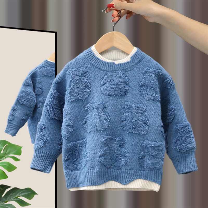儿童毛衣秋冬款男童针织打底衫加绒加厚宝宝羊绒衫冬季男孩毛线衣
