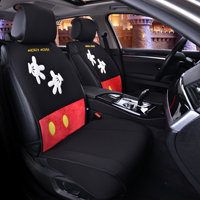 汽车坐垫四季通用春夏季半包围可爱卡通座椅垫女神布艺款汽车座垫