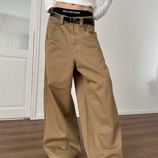 11/10 PM20:00 上新九折 高级感卡其色堆积牛仔裤廓形水洗阔腿裤