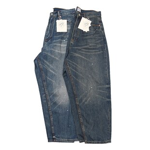 地道 日式复古做旧水洗猫须泼漆牛仔裤 日常休闲宽松阔腿垮牛 598