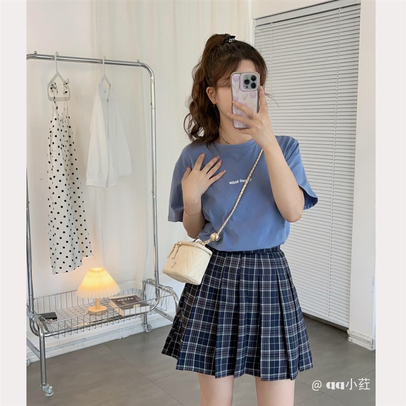 夏季小个c子搭配复古甜辣裙套装活泼减龄复古上衣半身裙子两件套