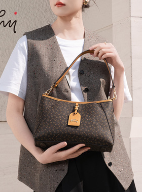 WHY女包老花托特包高级感2026新款通勤单肩腋下包大容量斜挎包