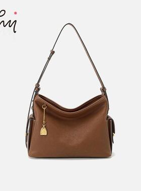 WHY女包高级感复古植鞣牛皮hobo包随性松弛单肩包大容量斜挎包