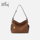 WHY女包高级感复古植鞣牛皮hobo包随性松弛单肩包大容量斜挎包