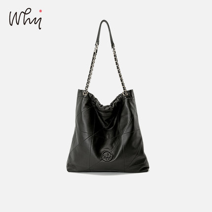 WHY女包原创菱格拾荒包大容量托特包松弛感垃圾袋复古流浪包真皮