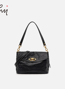 WHY轻行系列手抓纹头层牛皮单肩包简约复古腋下包大容量斜挎包新