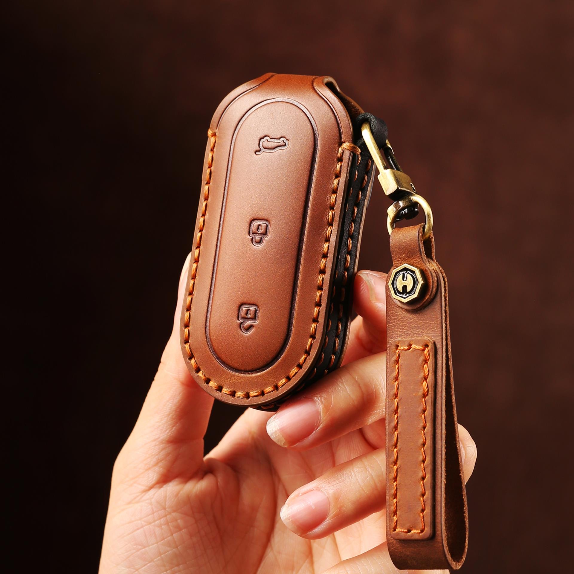 头层牛皮理想车企手工定制钥匙套