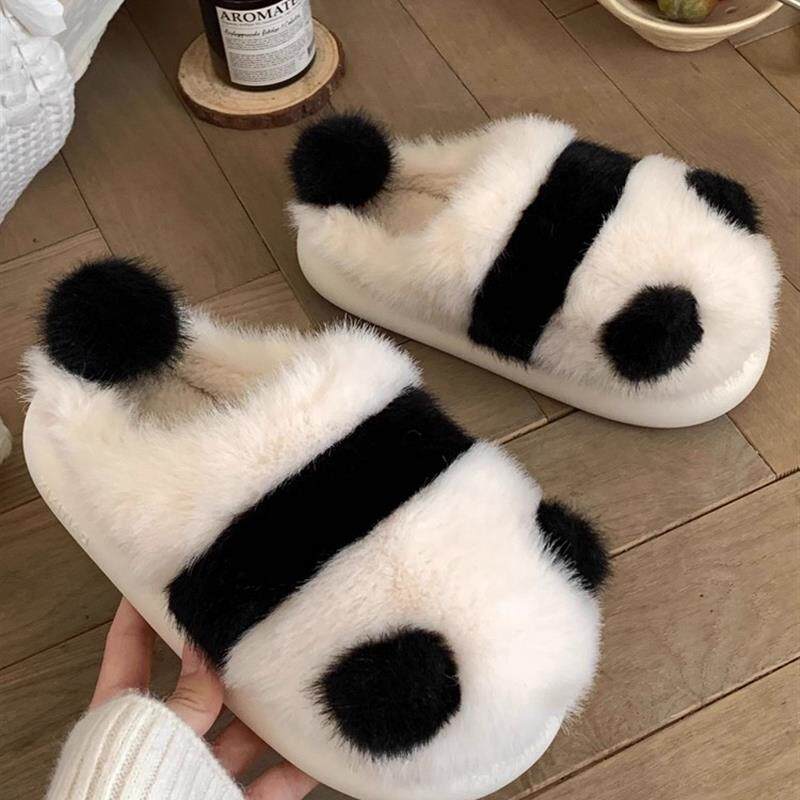 熊猫棉拖鞋女冬季2025新款室内居家防滑可爱毛毛绒保暖软底鞋冬天