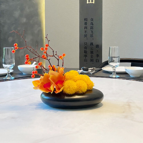 高档宴会餐桌花摆花酒店大小圆桌仿真花转盘中间摆件假花包厢装饰