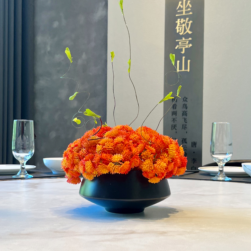 高档酒店大小圆桌仿真花转盘中间摆件假花包厢装饰宴会餐桌花摆花