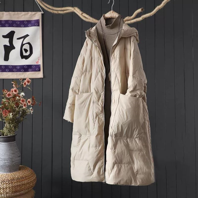 2024冬季新款大码宽松胖MM轻薄羽绒棉服女长款过膝棉衣连帽外套潮