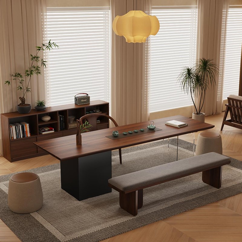 黑胡桃茶桌椅组合新中式实木家具禅意功夫茶台茶室泡茶几简约现代