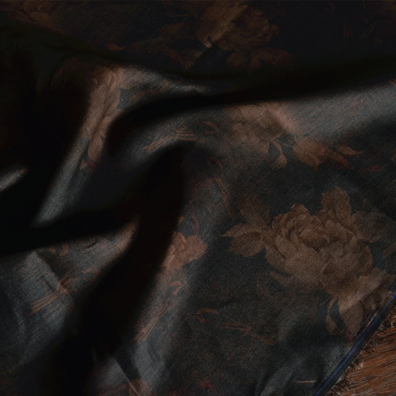 天一国际36支水洗纯亚麻印花布料民族风连衣裙袍子衬衫服装面料