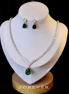 日韩简约百搭新娘结婚锆石项链耳环套装水滴显瘦婚纱礼服宴会配饰