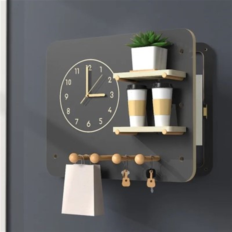 爆品销电表箱遮挡装饰画带钟表洞洞板挂钩北欧风配电箱挂钥匙翻品