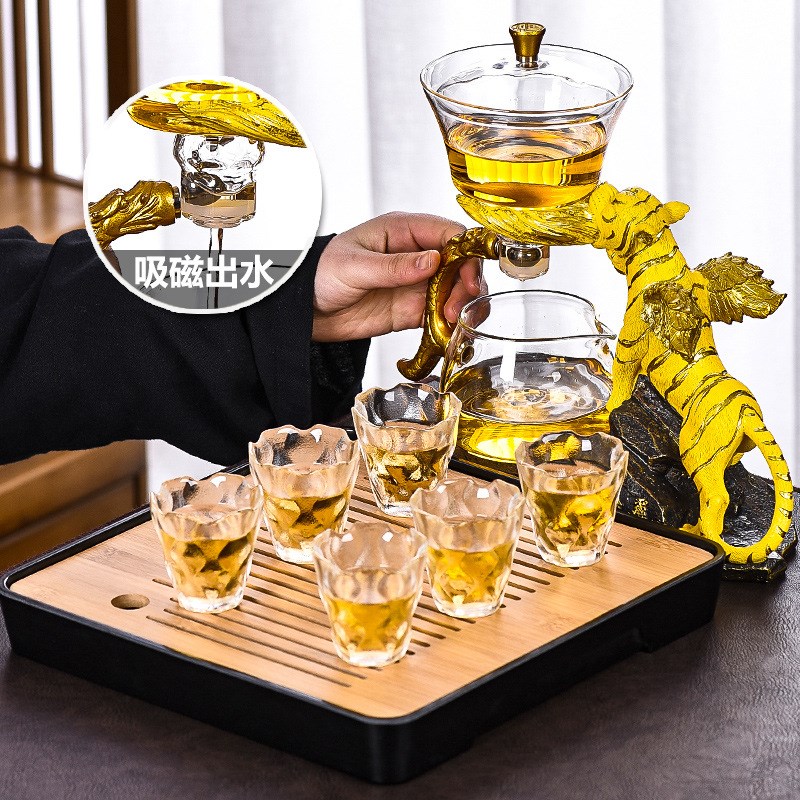 家用自动懒人泡茶神器创意现代耐热加厚玻璃茶杯子办公室茶具套装