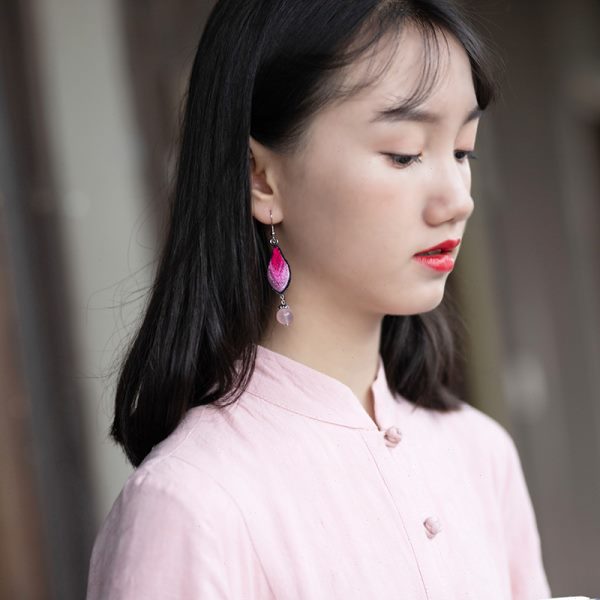 酉州苗绣百搭简约刺绣文艺耳饰女气质水滴耳环耳坠