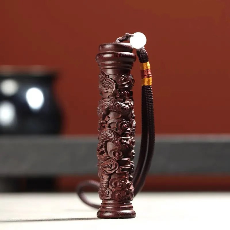 小叶紫檀盘龙柱把玩件实木雕刻家居装饰文玩饰品降龙柱生肖龙摆件
