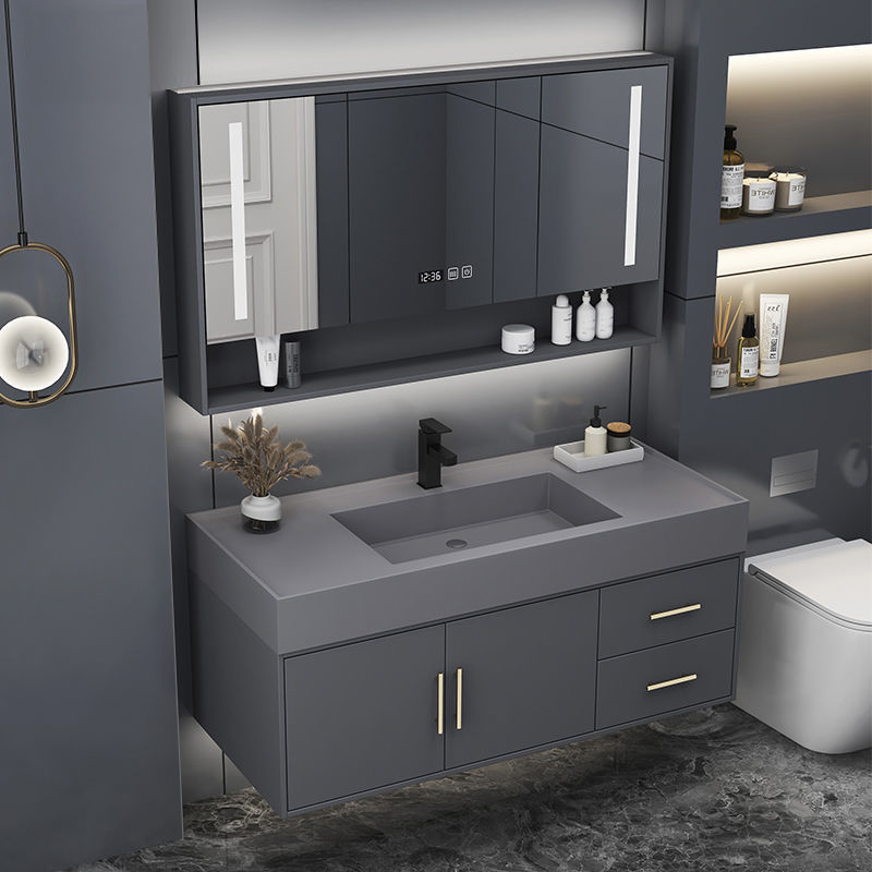 智能轻奢岩板一体盆浴室柜组合现代简约卫生间洗手脸盆柜洗漱台