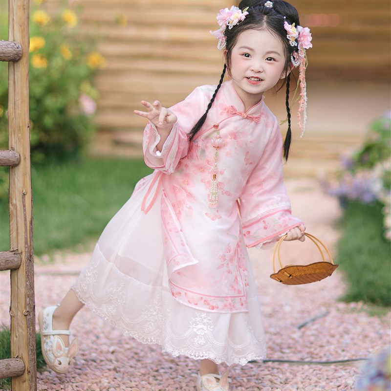 汉服女童2025春秋款儿童新中式国风旗袍裙女孩古风仙气长袖连衣裙