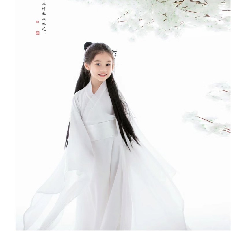 六一儿童汉服男女童古装演出服中国E风表演服书童魏晋风舞蹈服白