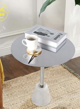 欧式大理石圆形边几客厅沙发电视柜角几茶几酒店别墅阳台咖啡圆桌