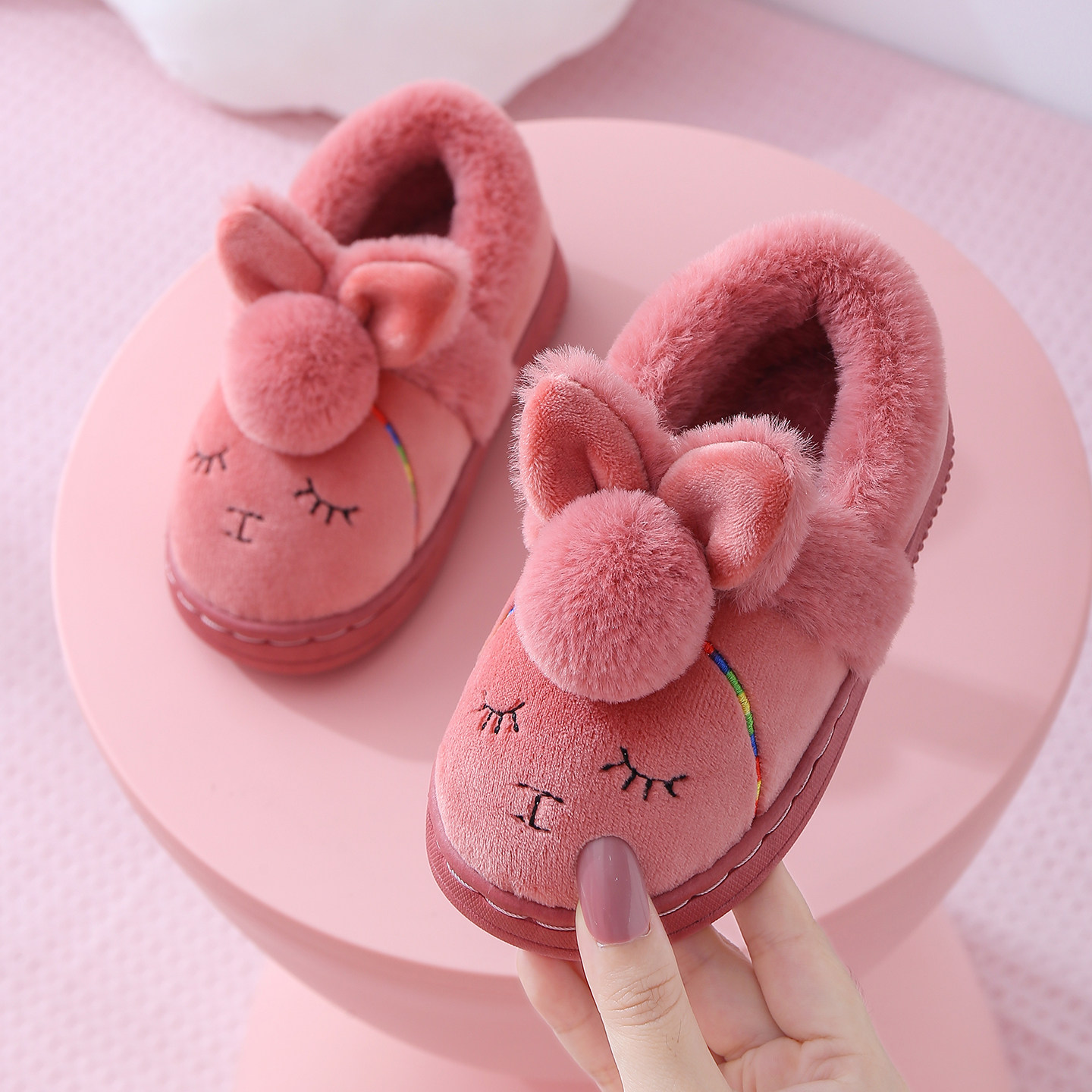 儿童棉拖鞋冬季女童防滑软底居家可爱毛毛保暖包跟加绒加厚棉拖鞋,居家布艺,居家亲子拖鞋,淘宝优惠券,粉丝福利购,淘宝优惠卷