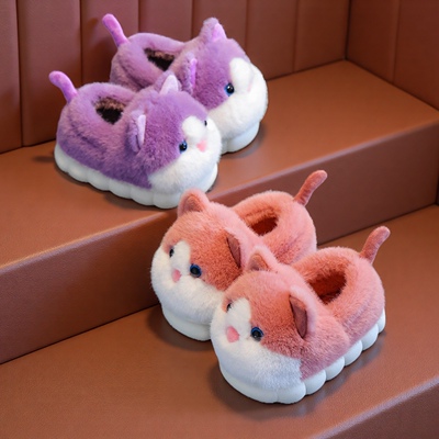 冬季女童包跟防滑加厚保暖棉拖鞋