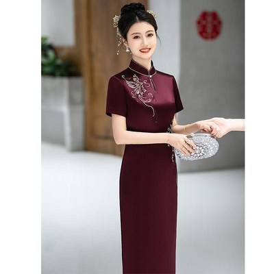 喜婆婆婚宴装2025n新款结婚礼服醋酸旗袍高端妈妈年轻喜服高贵夏