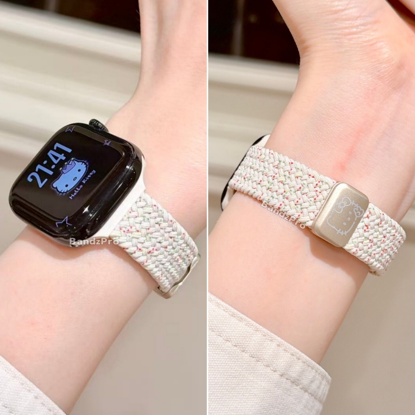 适用iwatch比耶KT猫编织磁吸表带图片