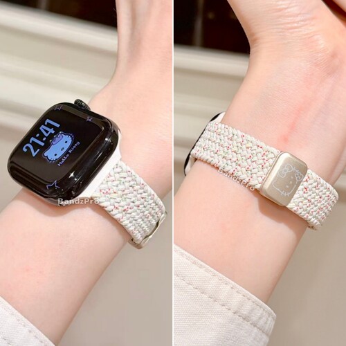 适用iwatch比耶KT猫编织磁吸表带