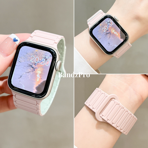 适用iwatch拼色磁吸硅胶表带